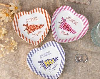 Bandeja para joyas personalizada con banderín escolar, regalo de graduación 2026, bandeja para joyas universitaria, bandeja a rayas con el espíritu universitario, regalo para la noche de graduación