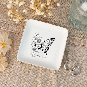 Custom Birth Butterfly Trinket Dish,Birth Month Jewelry Dish,Custom Name Ring Dish,Bridesmaid Gift,Birthday Gift,Custom Gift for Her/Friends