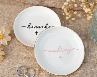 Personalized Baptism Gifts,Custom Jewelry Dish for Goddaughter, First Communion Gift For Girl, Christening Gift, Confirmation Girl