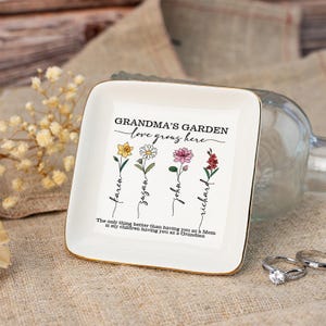 Custom Birth Flower Trinket Dish,Grandmas Garden Jewelry Dish,Custom Family Name Ring Dish,Grandmas Gifts,Birthday Gifts,Holiday Gifts
