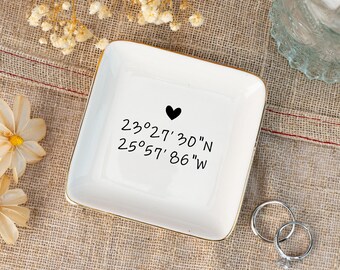 Custom Coordinate Ring Dish,Bridal Shower Gift, Personalized Wedding Gift, Coordinates Jewelry Dish, Engagement Gifts for Her