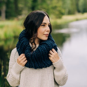 Navy Blue Extra Chunky Cowl // Warm Thick Collared Ribbed Circle Scarf image 1