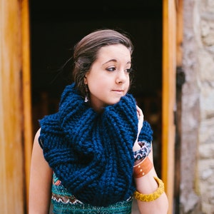 Navy Blue Extra Chunky Cowl // Warm Thick Collared Ribbed Circle Scarf image 6