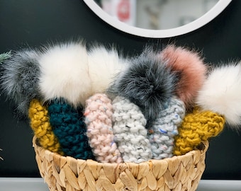 The Buttercream Pom Hat // Handknit faux fur pom beanie - choose your color