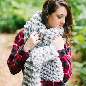 Oversized Traditional Knit Scarf // Super Bulky Grey Knit Open Ended Scarf // Unisex Huge Winter Scarf