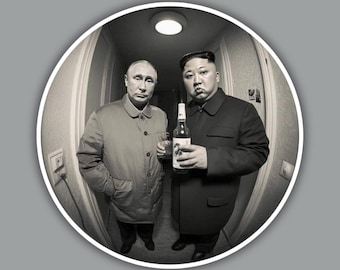 Vladimir Putin & Kim Jong Un Drinking Fridge Magnet or Laptop Sticker