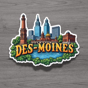 Des Moines Iowa Fridge Magnet or Laptop Sticker