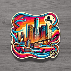 Detroit Michigan Fridge Magnet or Laptop Sticker