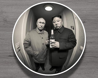Vladimir Putin & Kim Jong Un Drinking Fridge Magnet or Laptop Sticker
