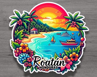 Imán para nevera o pegatina para portátil de Roatán, Honduras