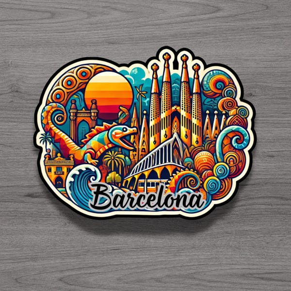 Barcelona Spain Fridge Magnet or Laptop Sticker