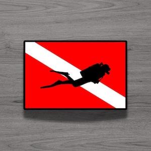 Imán para nevera o pegatina para portátil con bandera de buceo