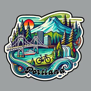 Portland Oregon Mt. Hood Fridge Magnet or Laptop Sticker