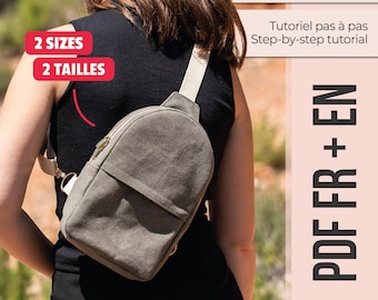 Mini sling backpack with front zipper pocket, PDF sewing pattern | 2 sizes | french, english | A4, A0, US Letter | crossbody bag, sling bag