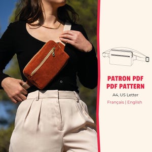 Sac banane rectangulaire, patron de couture PDF, patron de sac en français et en anglais, formats A4 et US letter, sac à bandoulière