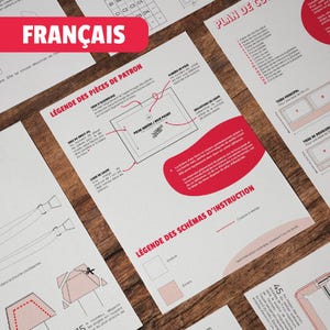 May include: A collection of sewing pattern instruction sheets with French text and diagrams. The sheets are white with red accents and feature detailed illustrations and labels for garment construction. The word "FRAN&Ccedil;AIS" is prominently displayed.