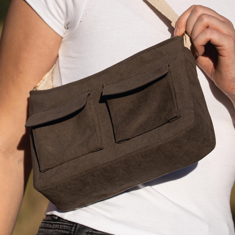 Baguette bag with gusseted pockets, PDF sewing pattern, bag pattern in french and english, A4 and US Letter formats, shoulder bag image 7