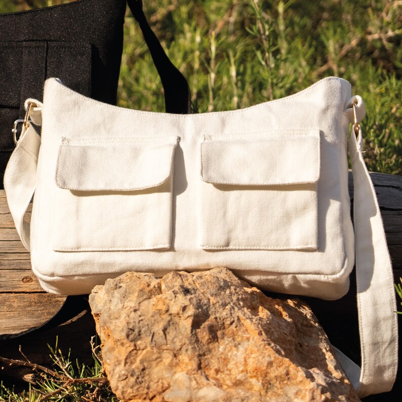 Baguette bag with gusseted pockets, PDF sewing pattern, bag pattern in french and english, A4 and US Letter formats, shoulder bag image 4