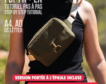 Molde para pochete retangular, molde de costura em PDF | Francês, Inglês | A0, A4, Carta (EUA) | Bolsa de ombro ou transversal