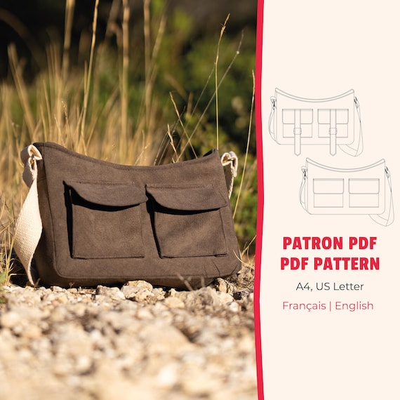Sac baguette poches à soufflet, patron de couture PDF | français et anglais | formats A4, US letter | sac à bandoulière