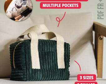 Multi-pocket pouch, PDF sewing pattern, bag pattern in french and english, A0, A4 and US Letter formats, toiletry bag, makeup bag
