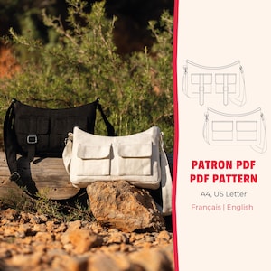 Sac baguette poches à soufflet, patron de couture PDF, patron de sac en français et en anglais, formats A4 et US letter, sac à bandoulière