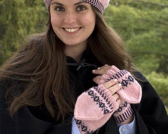 Diamond Band Convertible Mittens Knitting Pattern - PDF