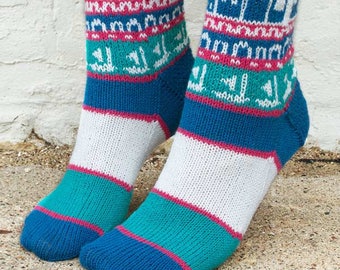 Stranded in Mykonos Socks Knitting Pattern - PDF