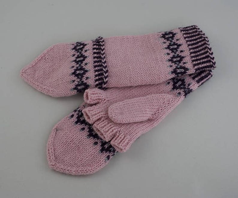 Diamond Band Convertible Mittens Knitting Pattern PDF image 2