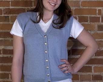 Classic V Neck Vest Knitting Pattern - PDF