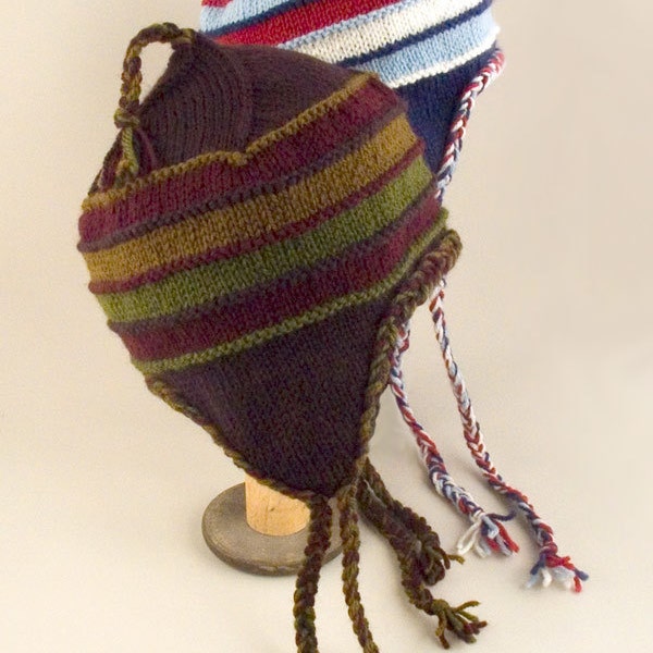 Striped Earflap Hat Knitting Pattern - PDF