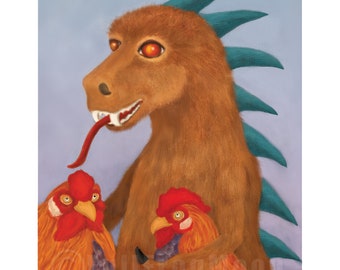 Frenemies Chupacabra and Chickens Print