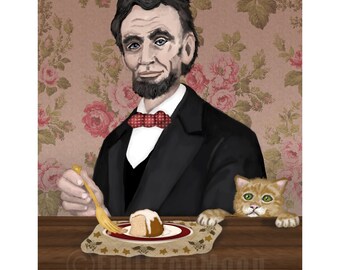 Abraham Lincoln with Almond Cake and Cat Print