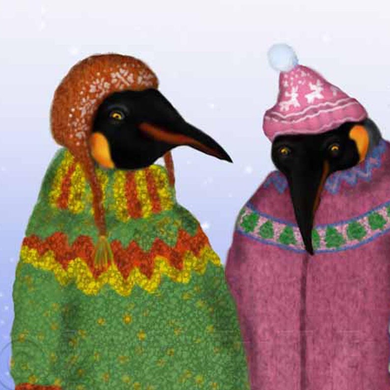 Penguins in Hand Knitted Sweaters Print Etsy