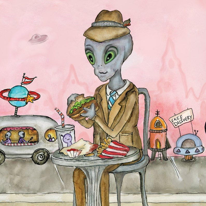 Extraterrestrial Burger and Fries Guy Print image 2