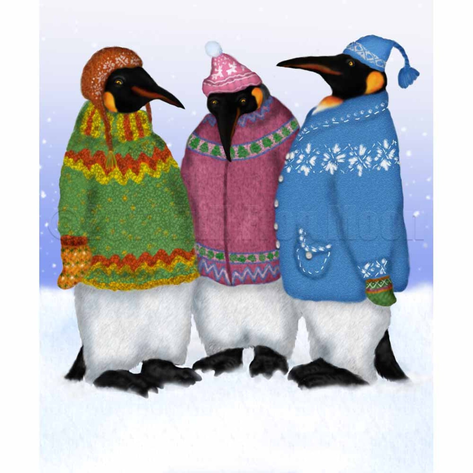 Penguins in Hand Knitted Sweaters Print Etsy