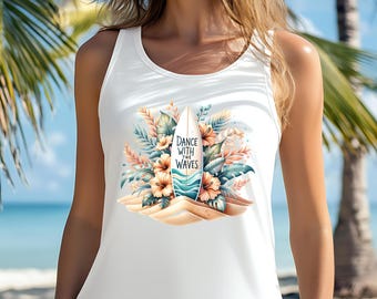 Tropical Surfboard PNG: Hibiscus Flowers, Beach Vibes (Digital Download)