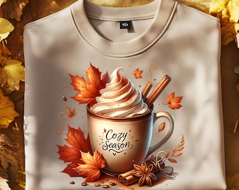 Cosy Fall Coffee PNG: digitale kunst herfstbladeren (digitale download)