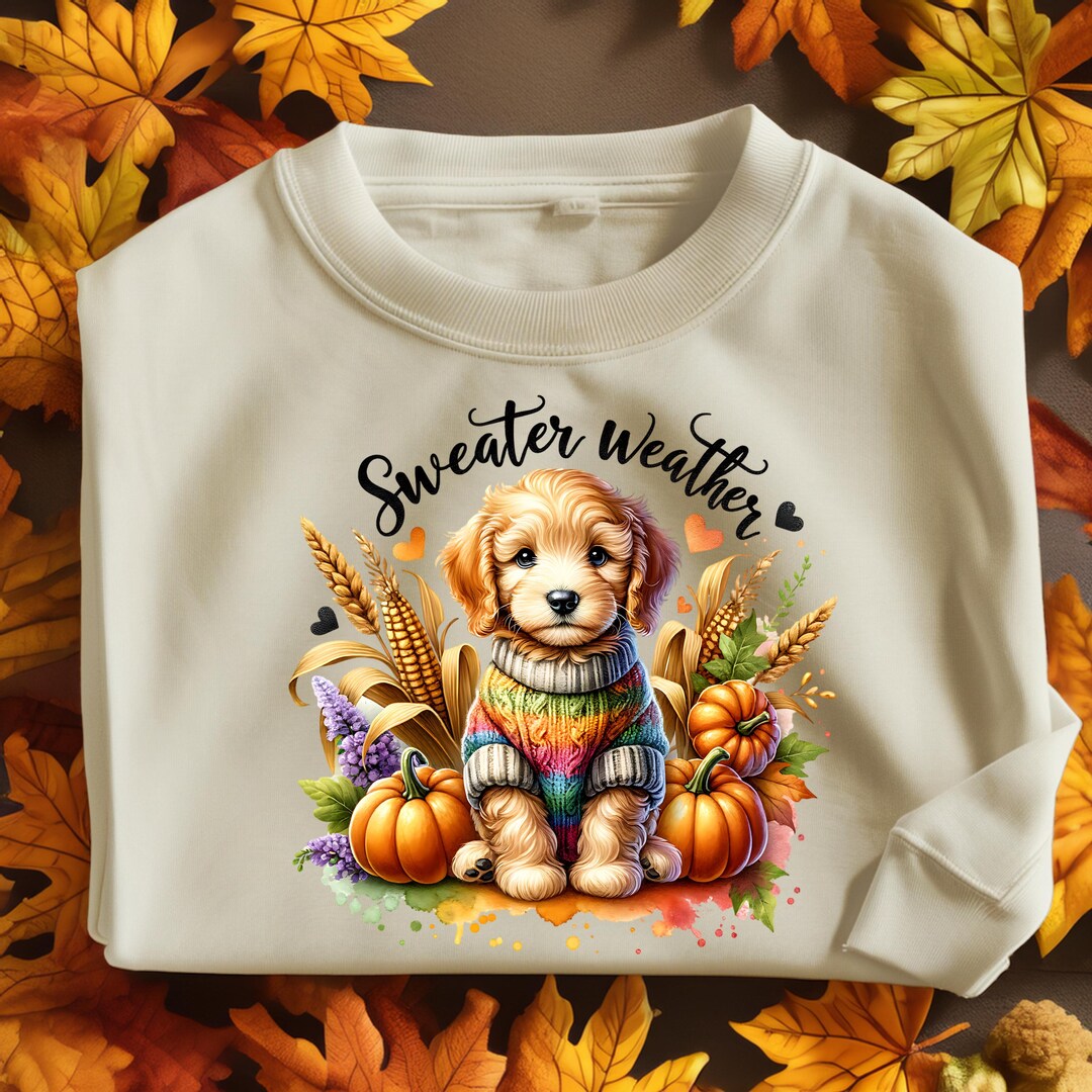 Puppy Dog in Sweater Fall PNG: Autumn Pumpkin Design (digital Download ...
