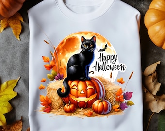 Halloween Black Cat Pumpkin PNG: Spooky Season Digital Download