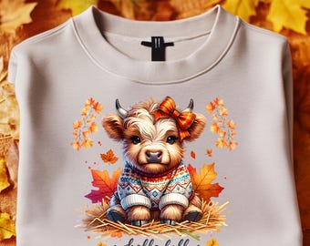 Fall Highland Cow PNG, Autumn Calf Art (Digital Download)