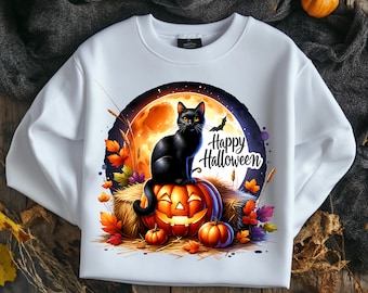 Halloween Black Cat Pumpkin PNG: Spooky Season Digital Download