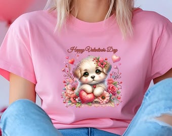 Valentine's Day PNG Clipart: Puppy with Flowers (Digital Download)