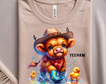 Cowboy Highland Cow Spring Clipart, Spring PNG (Digital Download)