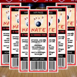 Sports Ticket, Bowling Birthday Party, Digital Birthday Invitation, Bowling Party, Editable template, Instant Download, Printable, Bowling