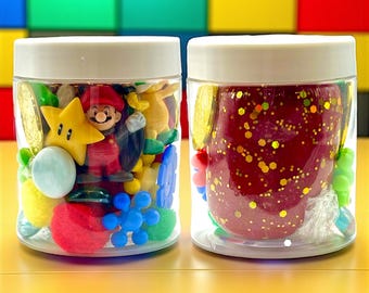 Mario Playdough Jar Kit, Party Favor, Birthday, Brothers, Boy, Sensory Box, Custom, Theme, Gift, Classroom, Playdoh, Activity, Easter Basket