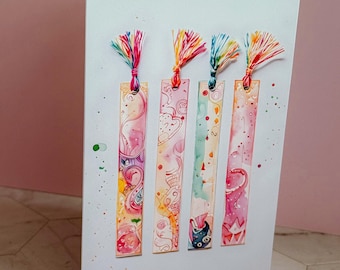 Watercolor style bookmark style 2 blank greeting card--book stack with flowers--watercolor card