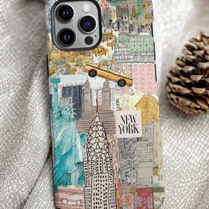 Etui na telefon New York Collage Scrapbook | iPhone 16 15 14 13 12 11 Pro Max 8 Plus X Galaxy | Prezent dla miłośnika podróży Statua Wolności w Nowym Jorku
