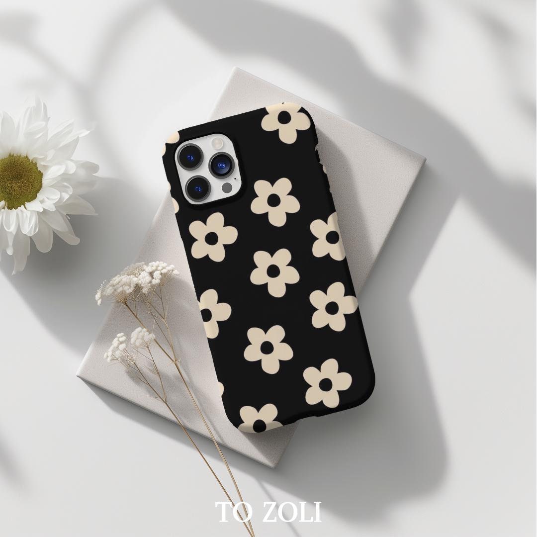 Black Background White Daisy Flower Phone Case | iPhone 16