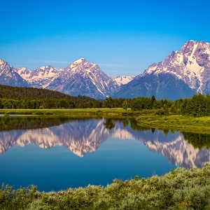 Teton Mountains Snake River Spiegelung bei Oxbow Bend, Jackson Hole Wyoming